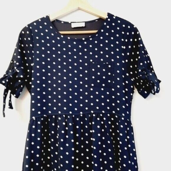 ORANGE CREEK Dress Navy Blue w/ White Polka Dot Sz XS - Picture 3 of 10